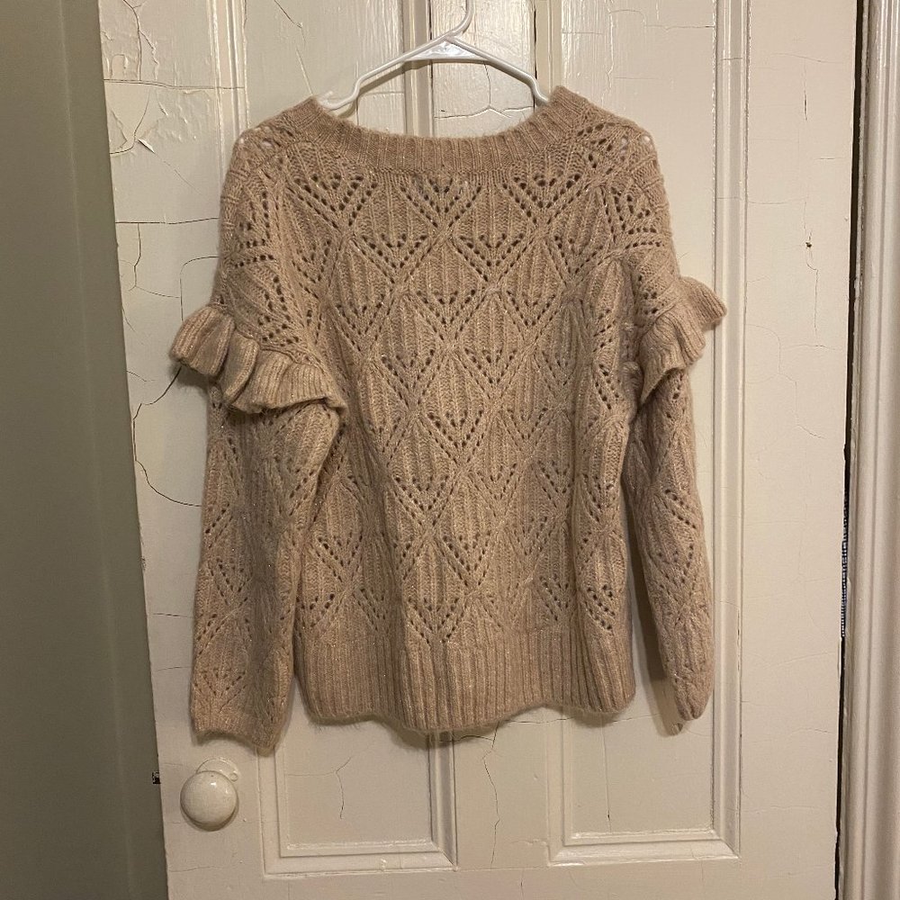 Ruffle-Trim Metallic Pointelle-Knit Sweater for Women